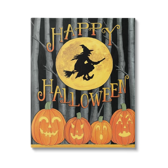 Stupell Industries Happy Halloween Forest Witch Canvas Wall Art